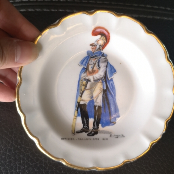 3 for$15 Vintage 4.5" Miniature Porcelain Limoges Plate France Officier Carabi - Picture 5 of 8